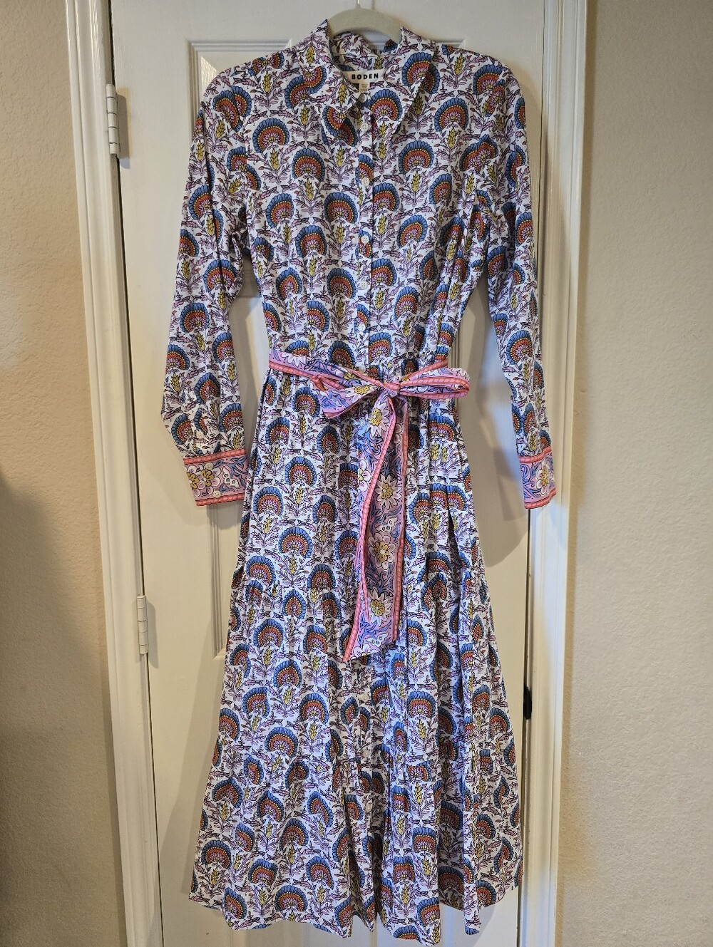 Boden Cotton Flo Cotton Midi Shirt Dress Passion Bud Size 8 - Picture 4 of 11
